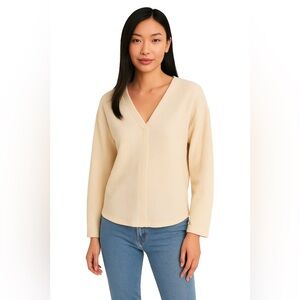 Madewell Women’s Waffle-Knit V-Neck Top – Antique Cream, Size Large